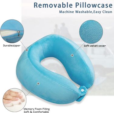 Подушка для шиї, Memory Foam, для подорожей: літак, поїзд, авто, офіс (Блакитна)