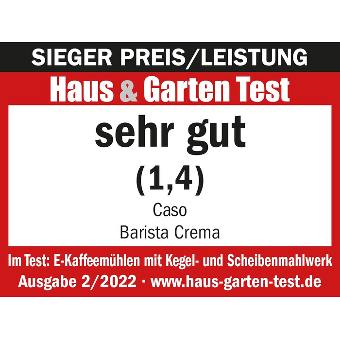 Електрична кавомолка CASO Barista Crema з жорнами, 150 Вт, регулювання помелу, переможець тесту Haus & Garten Test