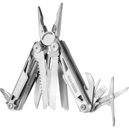 Swiss+Tech 16-in-1 Multi-Tool Pliers, Folding Multitool Tool with Pliers, featuring Shears, Knife, Saw, Bottle Opener, Screwdrivers for Camping, Outdoor Use, Repairs, with Carrying Case (Silver)