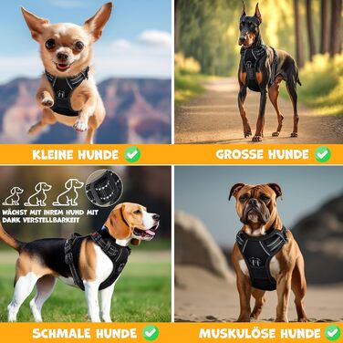 Шлейка для собак без натягу та задухи, дихаюча та м'яка, з світловідбиваючими елементами | Шлейка No-Pull з кишенькою для відходів | Регульована шлейка з ручкою - (M, Чорний)