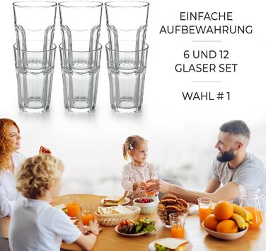 12-Piece Water Glasses Set, Drinking Glasses Set, 350ml Glasses Set Stackable - Perfect for Juice, Cocktails, Latte Macchiato, 12-Piece Glasses Set