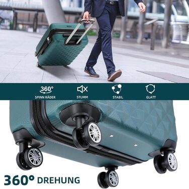 Набір валіз Beibye з 4 колесами, жорсткий корпус, Trolley, валіза для подорожей, набір валіз, 12 кольорів (Темно-зелений)