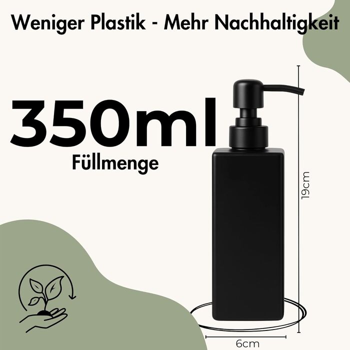 Диспенсер для мила скляний чорний матовий 2 шт, 350 мл з нержавіючою помпою для кухні та ванної кімнати + етикетки