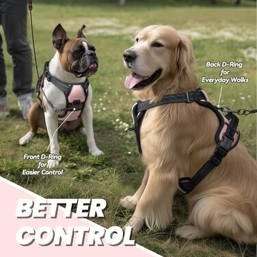 Нашийник для собак VIVAGLORY Easefit, антинатяг, з ручкою, для прогулянок та тренувань, комфортний, не дає вирватися, розмір M, колір Sakura-Rosa, обхват грудей L(64-84 см)