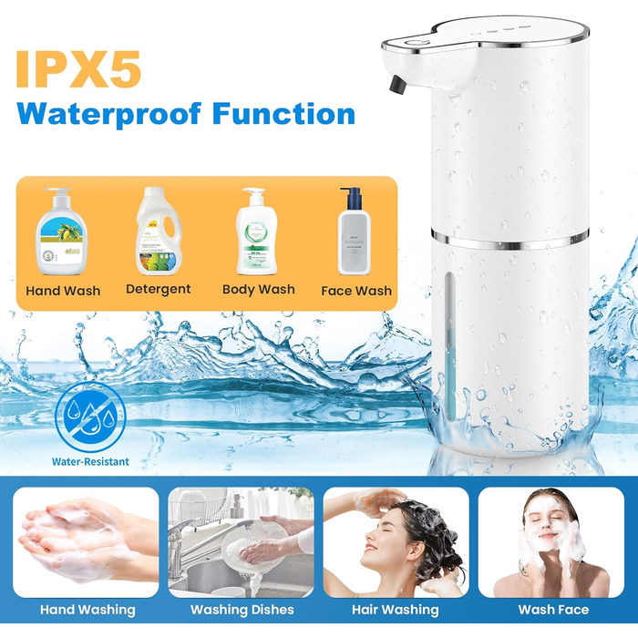 Автоматичний диспенсер для мила з датчиком, настінний, USB, 4 рівня, білий - для кухні, ванної, школи