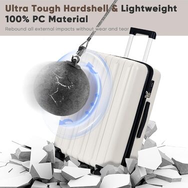 Набір валіз Showkoo з трьох частин (M, L, XL) з жорстким корпусом, розширюваний, легкий, з полікарбонату, білий. З TSA замком та 360° колесами.