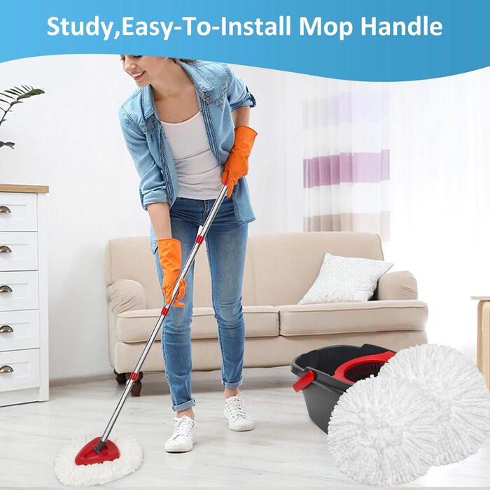 12 EasyWring rotating mop heads, microfiber pop replacement heads, 2 rotating mop covers. Microfiber mop heads can easily remove and absorb stubborn dirt.