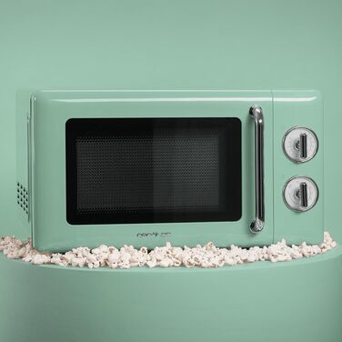 Мікрохвильова піч Cecotec Proclean 3110 Retro Green з грилем, 700 Вт, механічне керування, зелений колір, таймер до 30 хв, функція розморожування, сталеве покриття