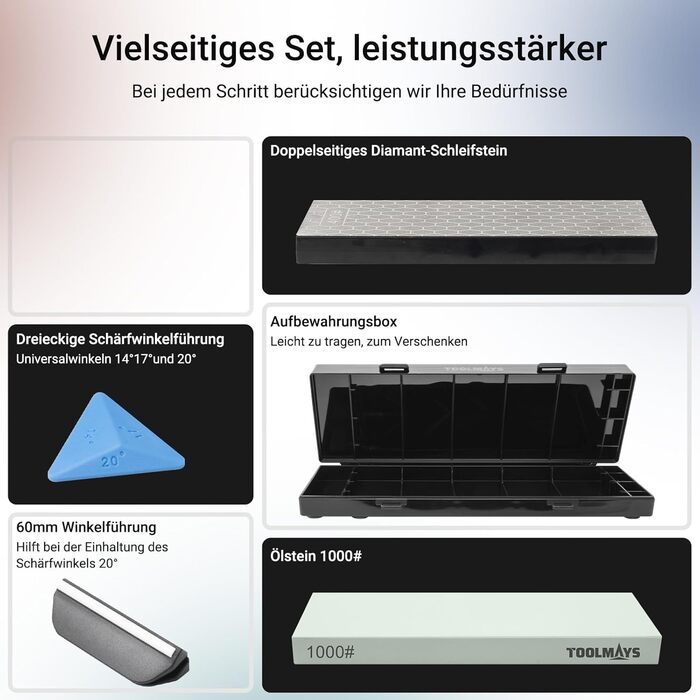 Набір для заточування ножів Schleifstein: зернистість 400/1000, підставка з бамбука, кутовий упор, двосторонній камінь, заточувальний камінь (діамантова зернистість 400/1200 з 1000#)