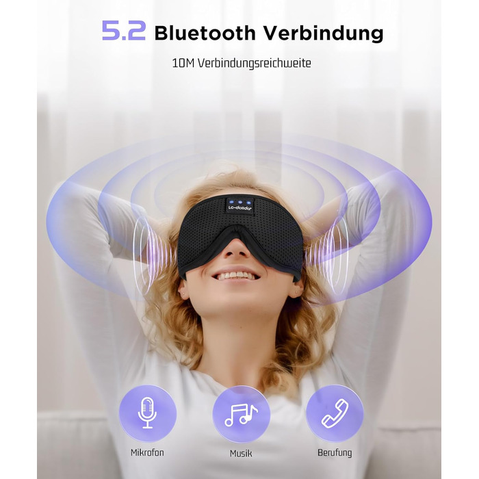 Маска для сну з Bluetooth навушниками Dolida - повна світлоізоляція, дихаюча тканина, для подорожей, йоги, медитації