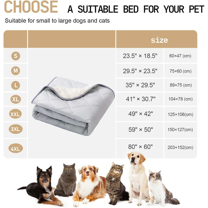 Килимок для собак та котів, ультрам'який, водонепроникний, 75x60 см, миючий, двосторонній (охолоджуючий та зігріваючий) для цілорічного комфорту, сірий та білий