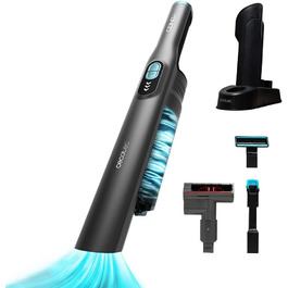 Ручний пилосос Cecotec Conga Rockstar Micro + Turbo. 210 Вт, цифровий, 20 кПа, до 40 хв роботи, 2 режими, аксесуари: 2 в 1, для оббивки, моторний насадка для меблів та матраців, сірий