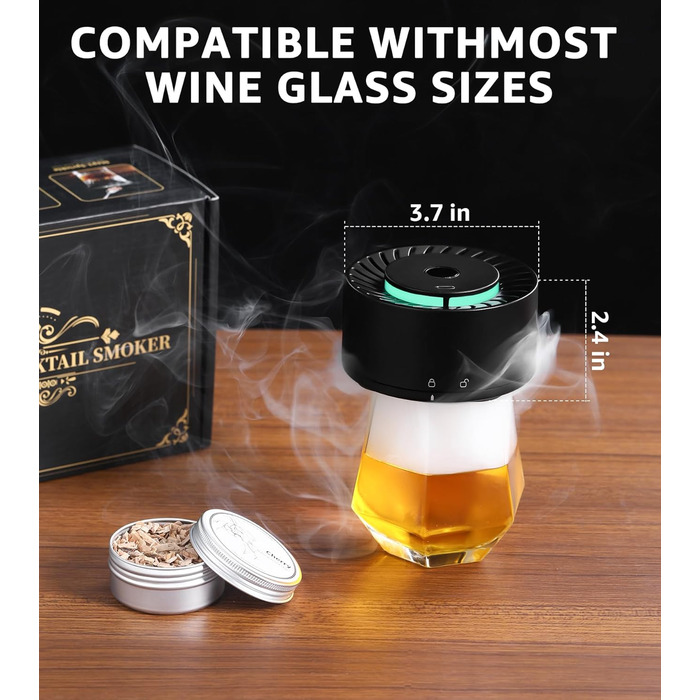 Електричний набір для копчення віскі з LED-підсвіткою, 6 ароматів деревини, без бутану, перезаряджуваний, ретро-дизайн, барний аксесуар, подарунок для чоловіків, батька, чоловіка