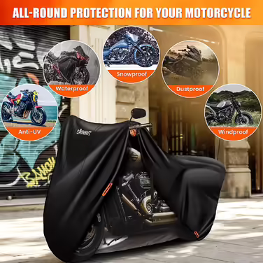 Водонепроникний чохол для мотоцикла Harley Davidson Touring, 420D, преміум-якість, захист від дощу, пилу та UV, для моделей із боковими кофрами (274x111x142 см), чорний