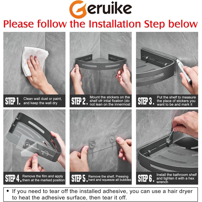 GERUIKE Shower Shelf Shower Caddy Corner No Drilling Shower Basket Wall Mount Adhesive Pad Gray Matte Aluminum 2 Pack Shower Gel Shampoo Holder Corner Shelf Corner Rack for Shower Bathroom Kitchen