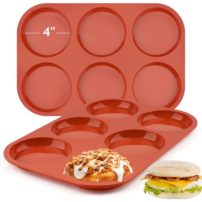 JOERSH Silicone Egg Molds, Non-Stick Coated, 10.2 cm, Jumbo Size, Round Muffin Baking Pans, Egg Molds for Breakfast, Egg Sandwiches, Cornbread and English Muffins, 2 Pack