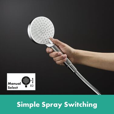 Душова лійка Hansgrohe Crometta EcoSmart - Економія води (6 л/хв), ручна, 2 режими, діаметр 100 мм, з антинакипним покриттям, білий/хром