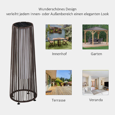 Outsunny Solar Lamp, Garden Lamp, Rattan Solar Light, Automatic LED, Brown, 21.5 x 21.5 x 61 cm | Aosom
