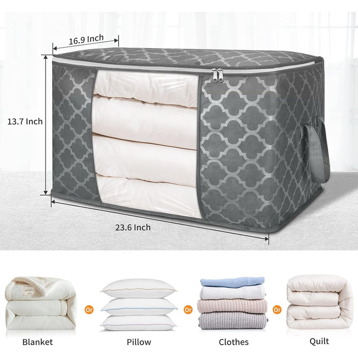 6 містких мішків для зберігання одягу Budding Joy 90л з кришкою, для переїзду та зберігання, квітковий принт