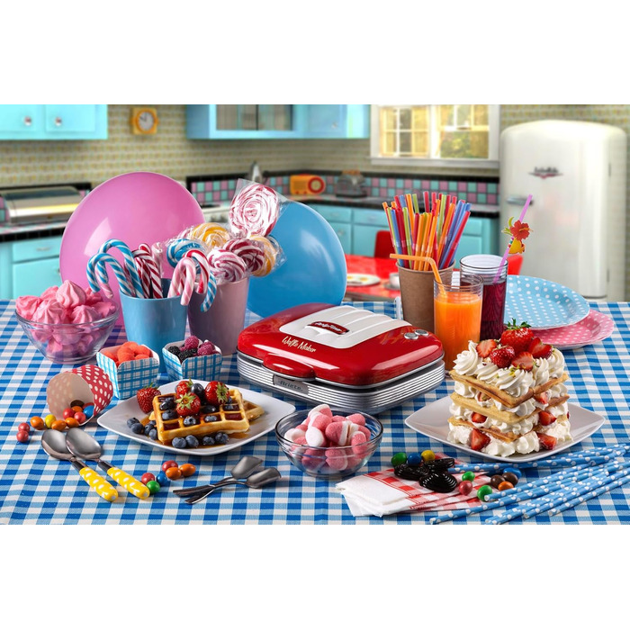 Ariete Party Time Waffle Maker - Non-Stick, 700W, Red