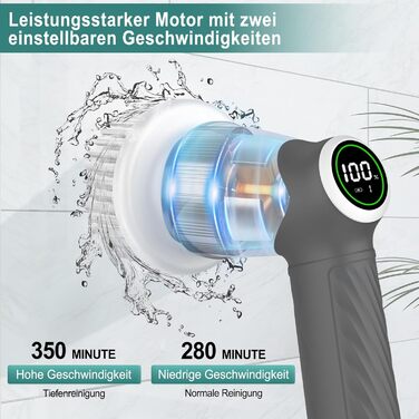 Електрична щітка для прибирання, бездротовий скрубер Power Spin з 7 насадками, 2 швидкості. Ідеально для плитки, душових кабін, скла та ванної кімнати