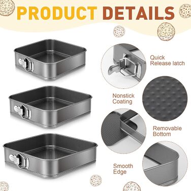 Набір форм для випічки (3 шт.) діаметром 12/18/22 см, круглі, з антипригарним покриттям, для тортів та кішок, чорного кольору