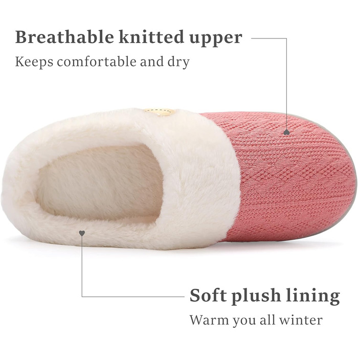 Жіночі халапи Чантомoo з меморі-піною, плюшеві, теплі халапи для дому, Slip-On, антиковзка підошва, 38/39 EU, темно-рожевий