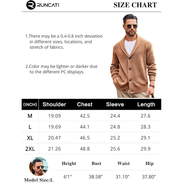 Чоловіча в'язана куртка Runcati з коміром-шарфом, стильна, на ґудзиках, зимова, з рельєфним в'язанням, XL, хакі