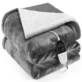 Електрична ковдра OneAmg з таймером, 155x180 см, 6 режимів нагріву та дистанційним керуванням, машинне прання, сірий колір