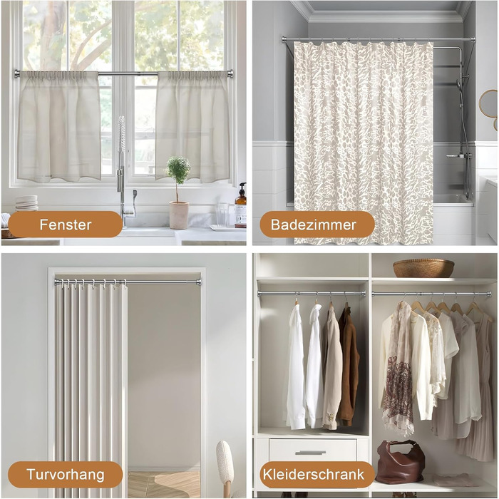 Штанга для душу/шторки без свердління AIZESI, телескопічна, 80-160 см, діаметр 22 мм, для ванної, вікна, шафи