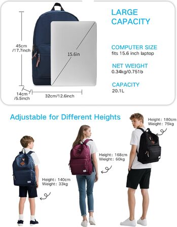 Жіночий рюкзак RAVUO, водонепроникний, для ноутбука 15.6 дюймів, шкільний, туристичний, повсякденний, для роботи та подорожей, Бордовий (Синій)