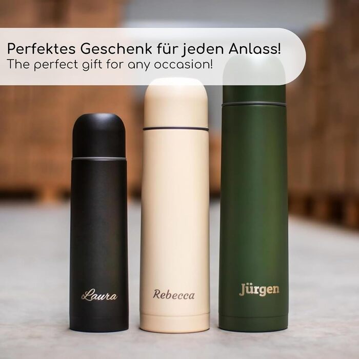 Термос Milu з нержавіючої сталі, 1л, 750мл, 500мл - ізольована пляшка для напоїв, 100% без витоку, подвійна ізоляція (оливковий, гравіювання)