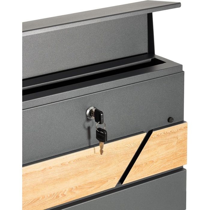 Поштова скринька Verda з газетницею, 37x37x11 см, антрацит RAL 7016, срібло, 2 ключі, комплект для монтажу. Дизайнерська настінна поштова скринька з відділенням для преси