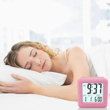 Цифровий туристичний годинник Plumeet з будильником, софт-нічником та великим дисплеєм, рожевий