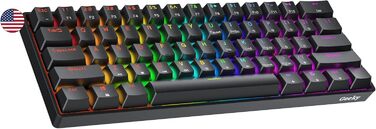Geeky GK61: Механічна ігрова клавіатура 61% з RGB підсвічуванням | Hot-Swap | ANSI US | Speed Silver Switch (Чорний)