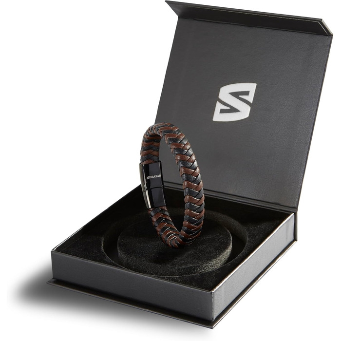 Чоловічий браслет Serasar Premium з натуральної шкіри, колір коричневий, різні розміри, магнітна застібка з нержавіючої сталі, у подарунковій коробці