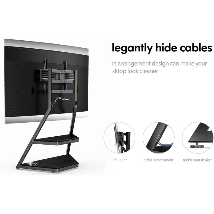 FITUEYES Rolling TV Stand - Mobile TV Stand with Wheels for 43-75 inch Flat & Curved TVs - Height Adjustable, Swivel, Tilt, Eiffel Series Black
