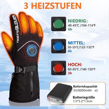 Грілки для рук жіночі та чоловічі з акумуляторами 6000mAh, 3 режими, водонепроникні, сенсорні, для катання на лижах, піших прогулянок та велоспорту (L)