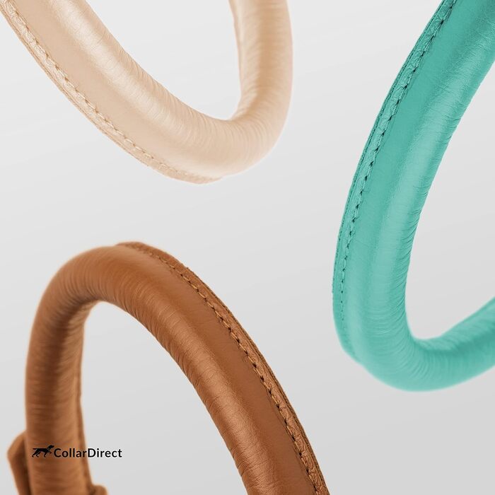Шкіряний ошийник для собак CollarDirect, круглий, м'який, з роллом, ручної роботи, справжня шкіра, для цуценят, котів, малих та великих собак, рожевий, червоний, фіолетовий, блакитний (м'ятний, 15-18 см)