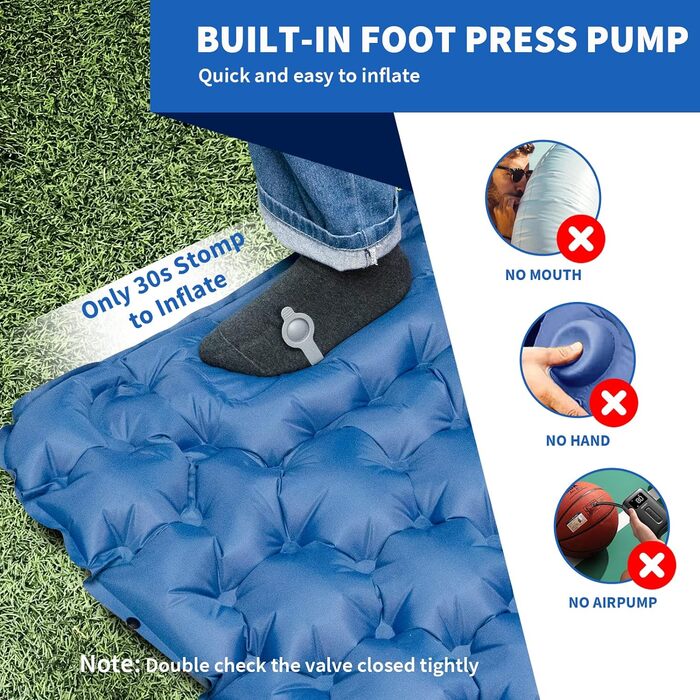 HiiPeak Self-Inflating Sleeping Pad High Camping Air Mattress with Integrated Headrest Outdoor Camping Mat Sleep Mat Small Pack Size with Foot Pump Air Cell Pad Inflatable Blue