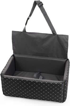 Автомобільний сидіння для собак середніх та великих порід, сірого кольору, розмір M (60x41 см) | Зручне автоліжко для собак, автосидіння на заднє сидіння або пасажирське місце | Матеріал: поліестер (імітація льону)