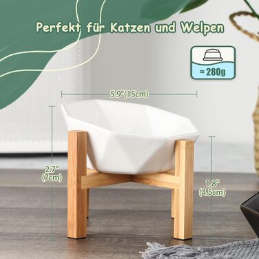 Керамічна годівниця для котів та собак на підставці, нахилена, зелена