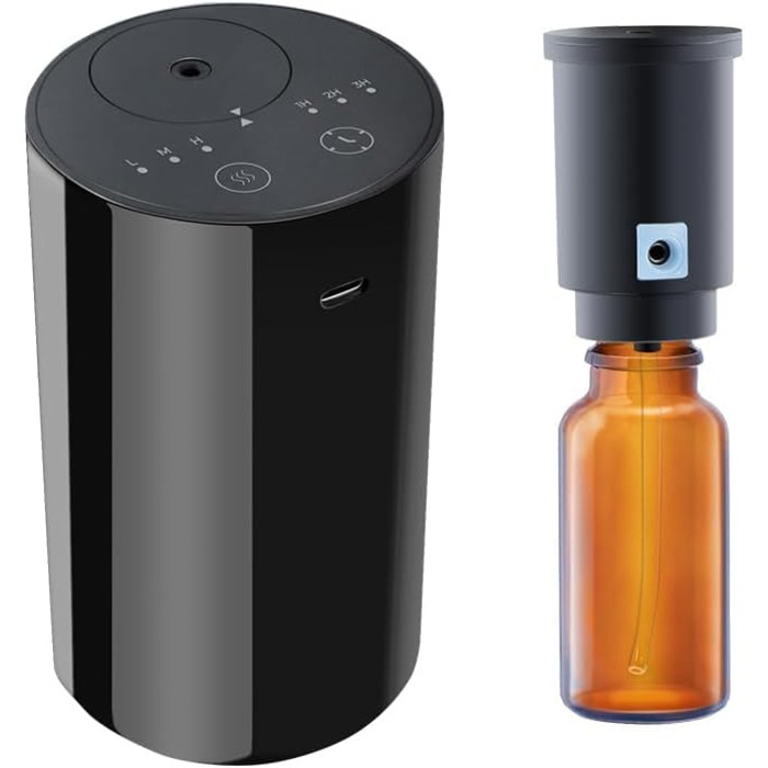 Дифузор для ефірних олій Cavir без води, портативний міні-ароматизатор повітря, USB-зарядка, 1/2/3 години таймер, 3 рівні туману, для дому, офісу, автомобіля, чорний