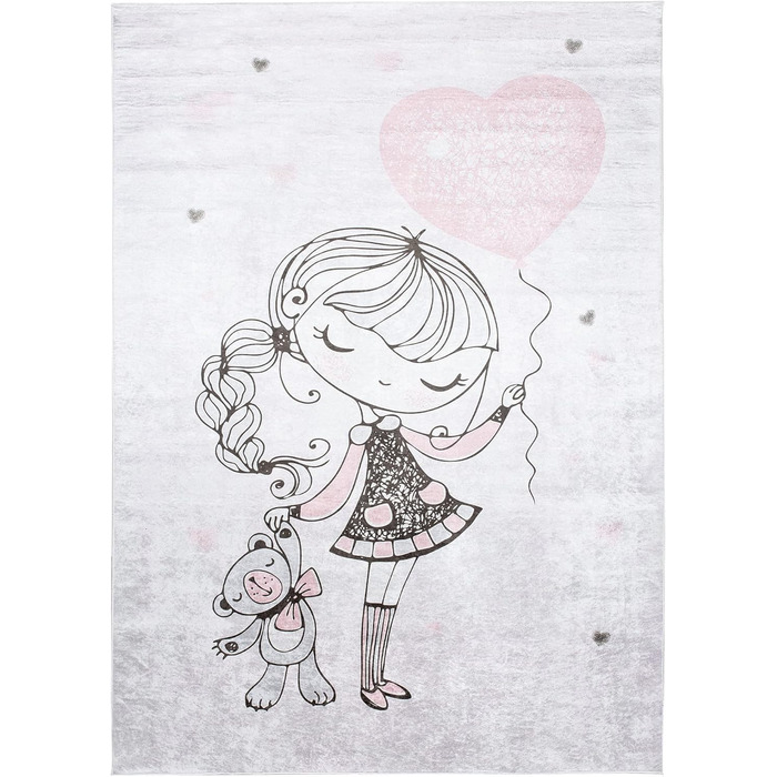 Дитячий килим TAPISO Emma, 120x170 см, рожевий, з антиковзким покриттям, принт, машинне прання 30°C, ÖKO-TEX