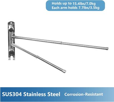 Кріплення для рушників JSVER поворотне на 180°, з нержавіючої сталі 304, 3 висувні ручки до 50 см, для кухні, ванної кімнати, гардеробу (срібло)