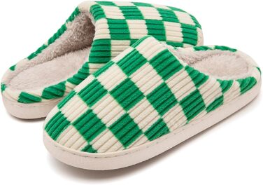 Тапочки халатні Guyarns для дому, чоловічі та жіночі, з м'якого фетру, з піною з пам'яті, в клітинку, з неслизькою підошвою, для спальні, взуття для дому, у формі хмари, зелені, 36/37 EU