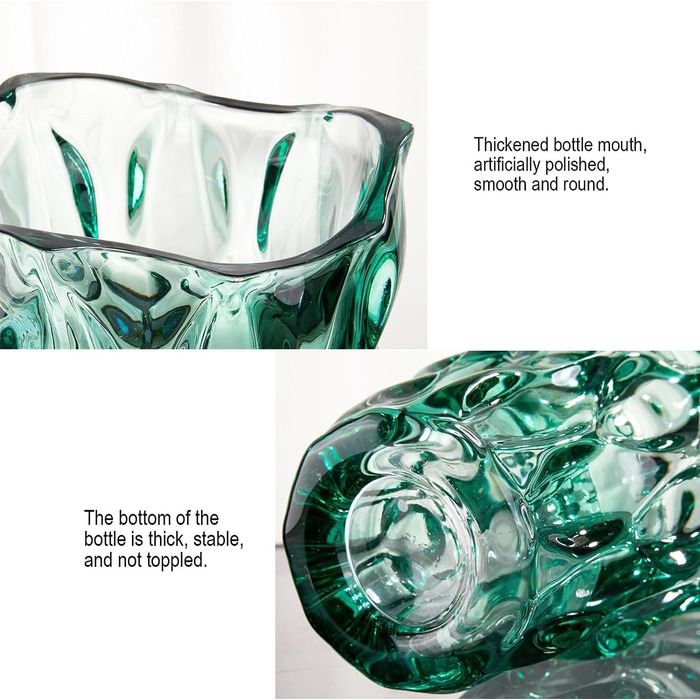 Скляна ваза Glas Blume, 24 см, сучасний мінімалістичний дизайн, ручної роботи, для квітів та декору, зелений колір