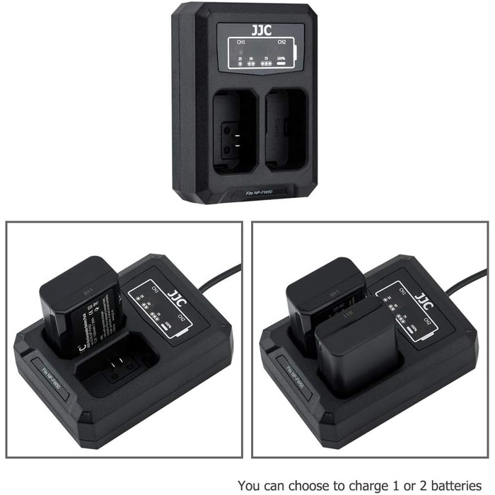 Зарядний пристрій JJC USB для камер Sony NEX, Alpha A6500, A6400, A6300, A6100, A6000 та інших (сумісний з акумулятором Sony NP-FW50)