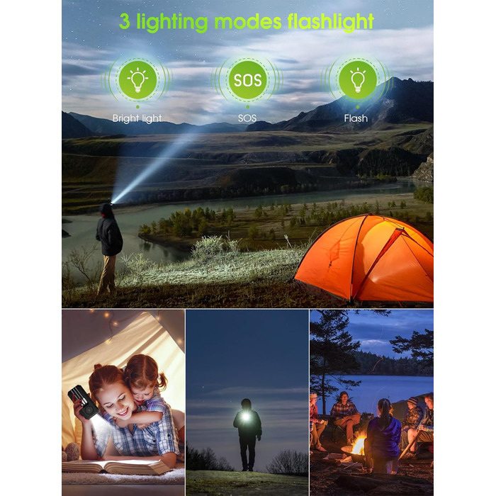 Портативний зарядний акумулятор Power Bank 52800mAh з сонячною панеллю, 30W, 7 виходів, з ліхтариком та LED-дисплеєм, чорний/зелений