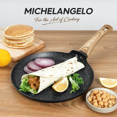 Сковорода для млинців MICHELANGELO 24 см, антипригарна, для індукції, омлетна, з м'якою бакелітовою ручкою, чорна